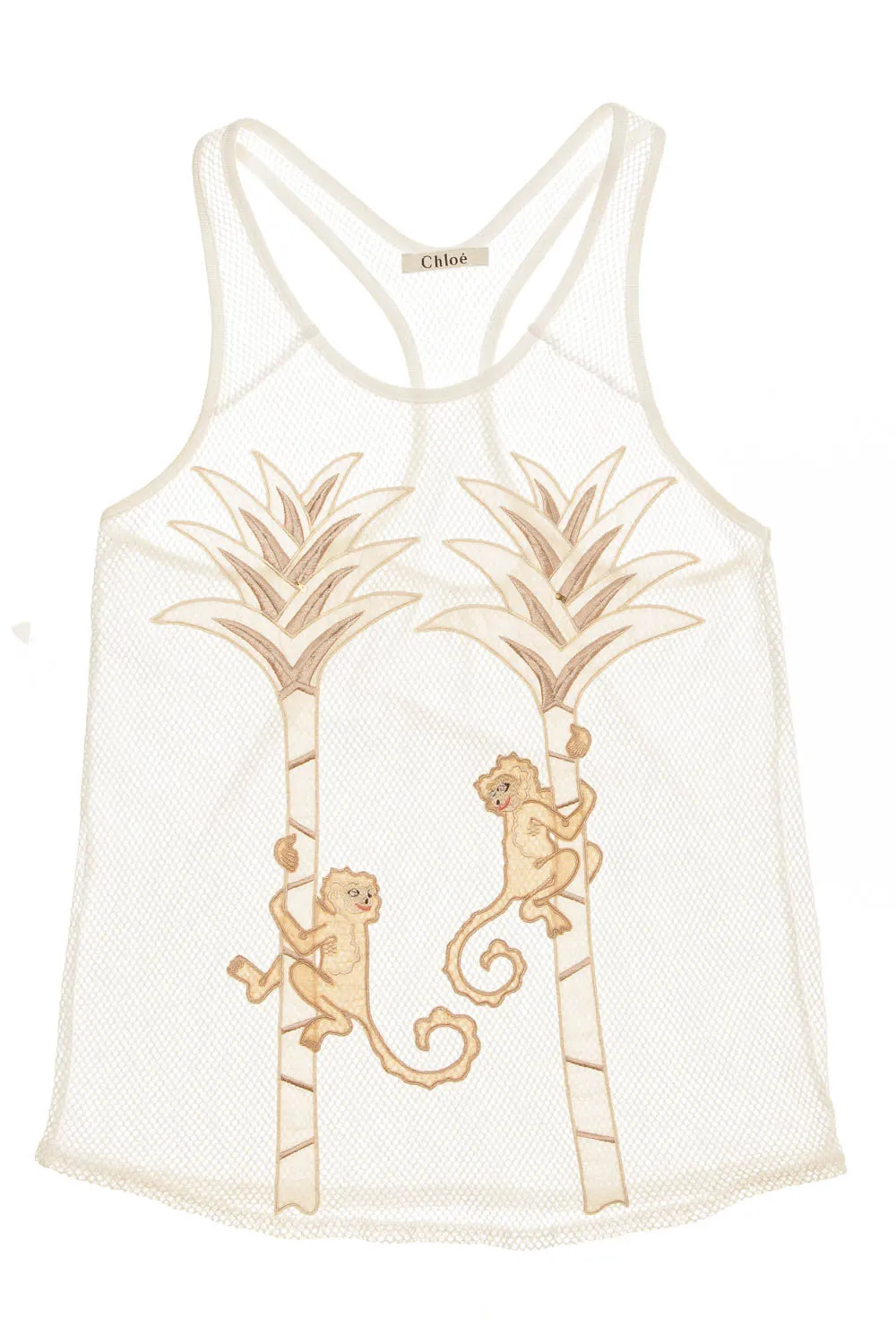 Chloe - White Fish Net Tank with Monkeys and Palm Trees - FR 38