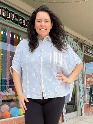 Cloud Blue Oversized Floral Top