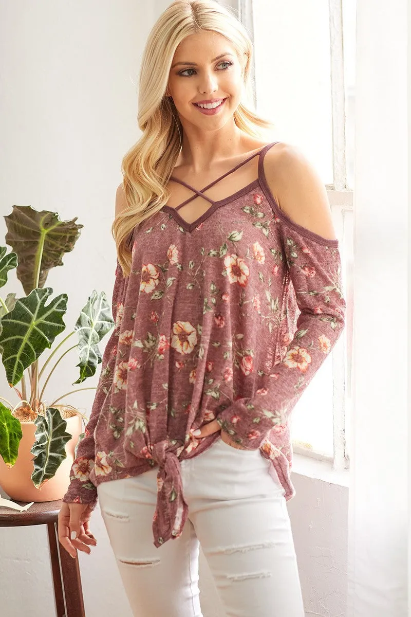 Cold shoulder floral top