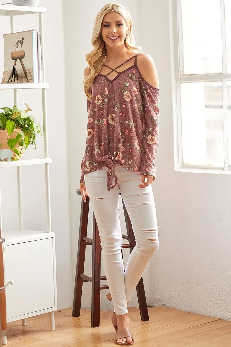 Cold shoulder floral top