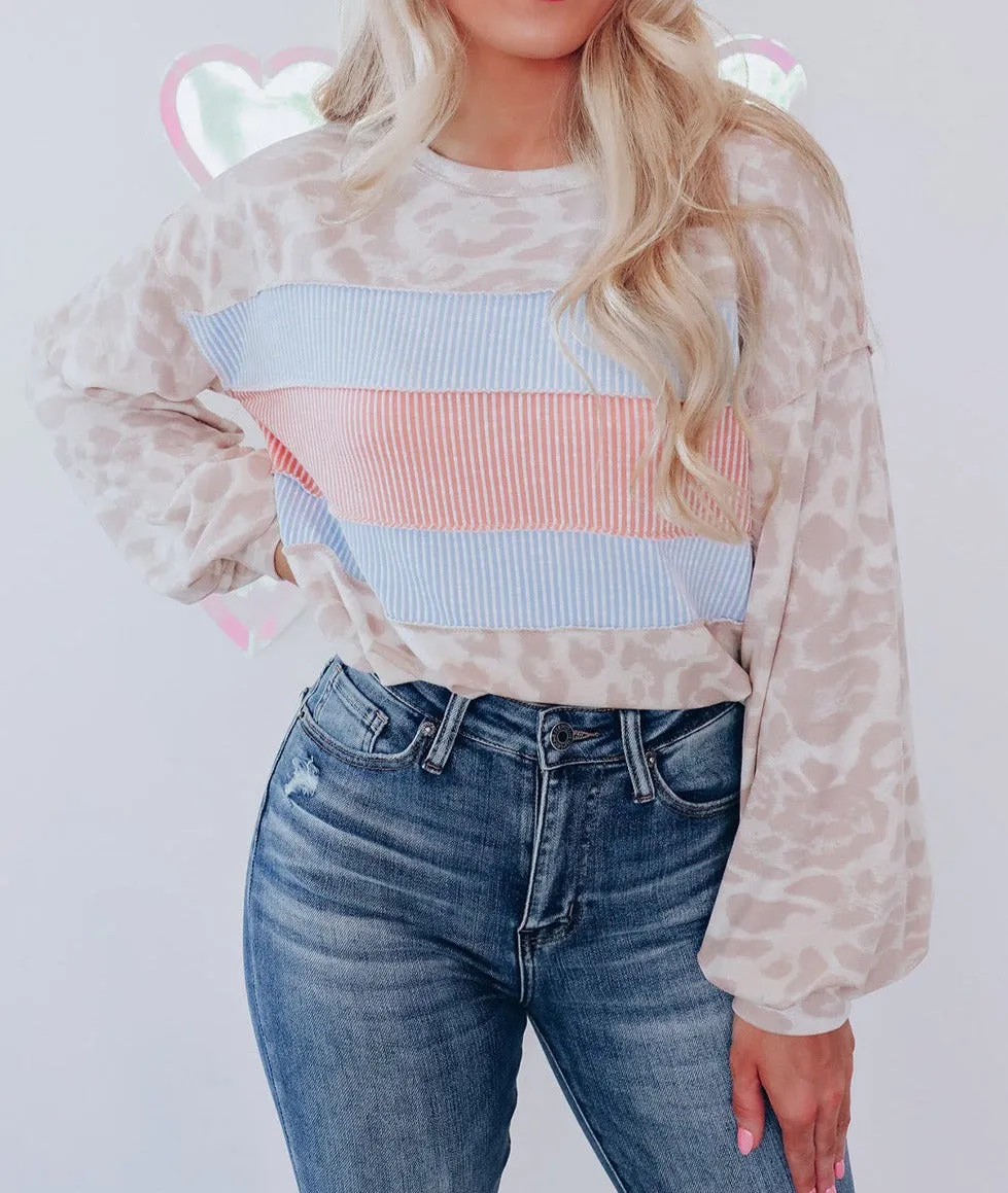 Colorblock Leopard Long Sleeve Top