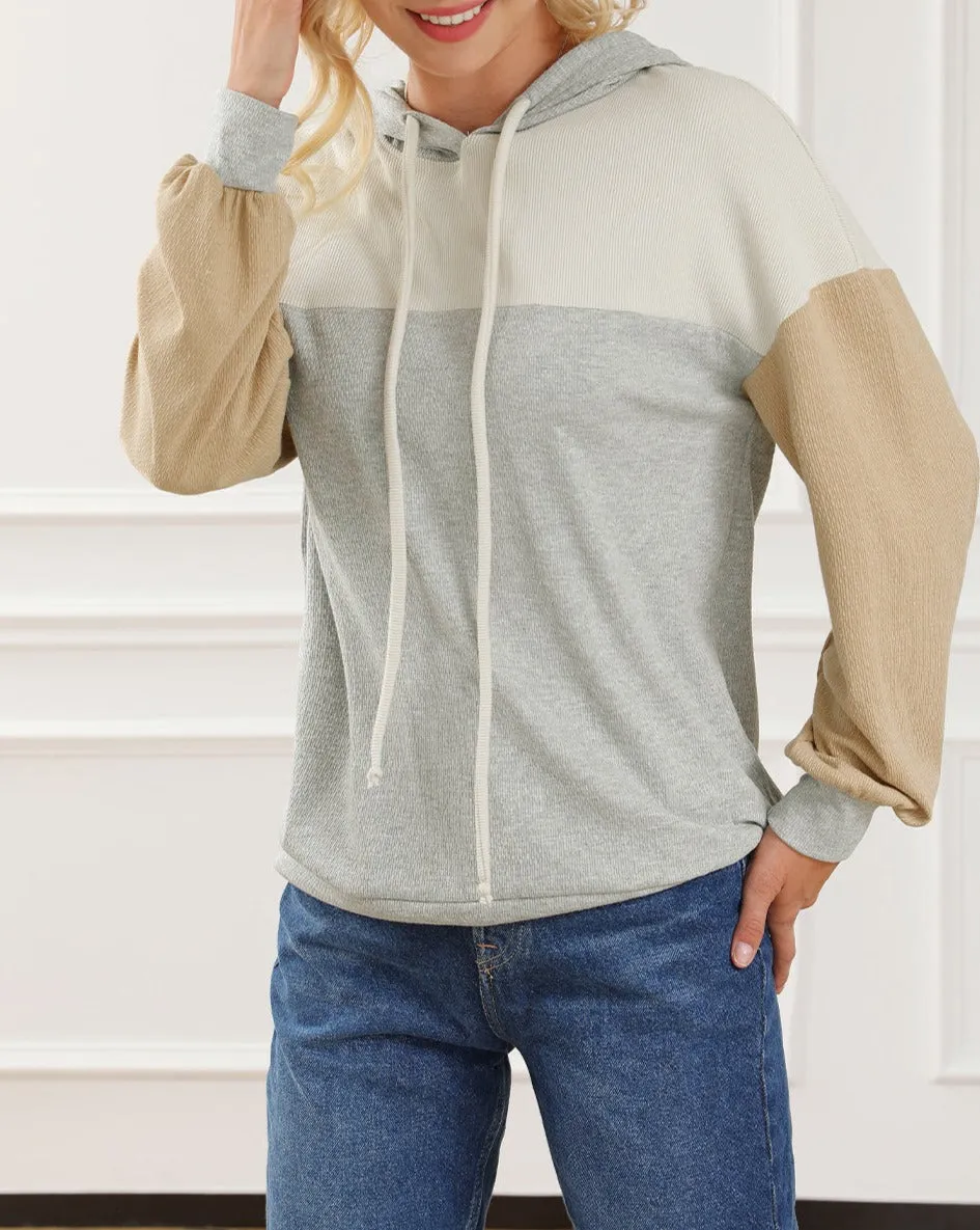 Colorblock Ribbed Long Sleeve Hoodie