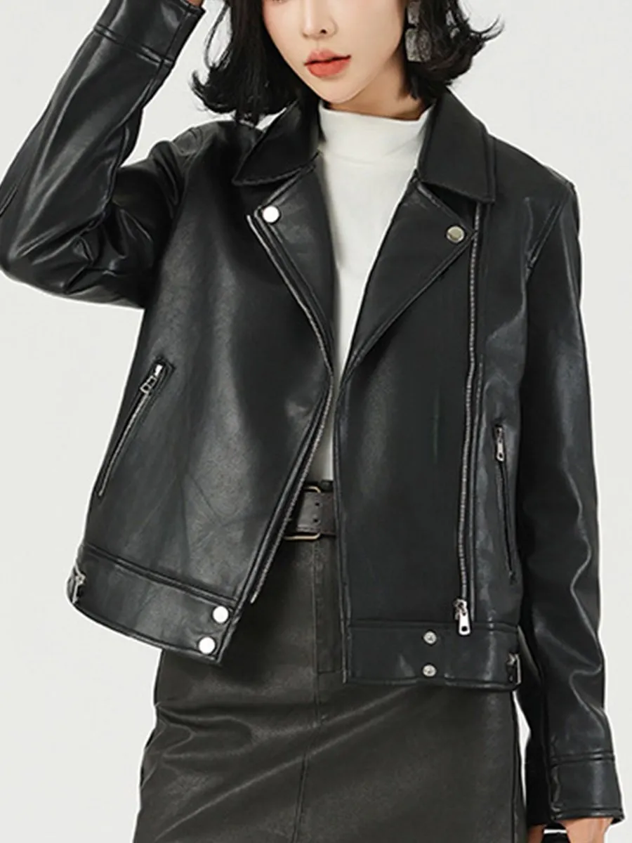 Commuter Suit Collar Short Leather Jacket