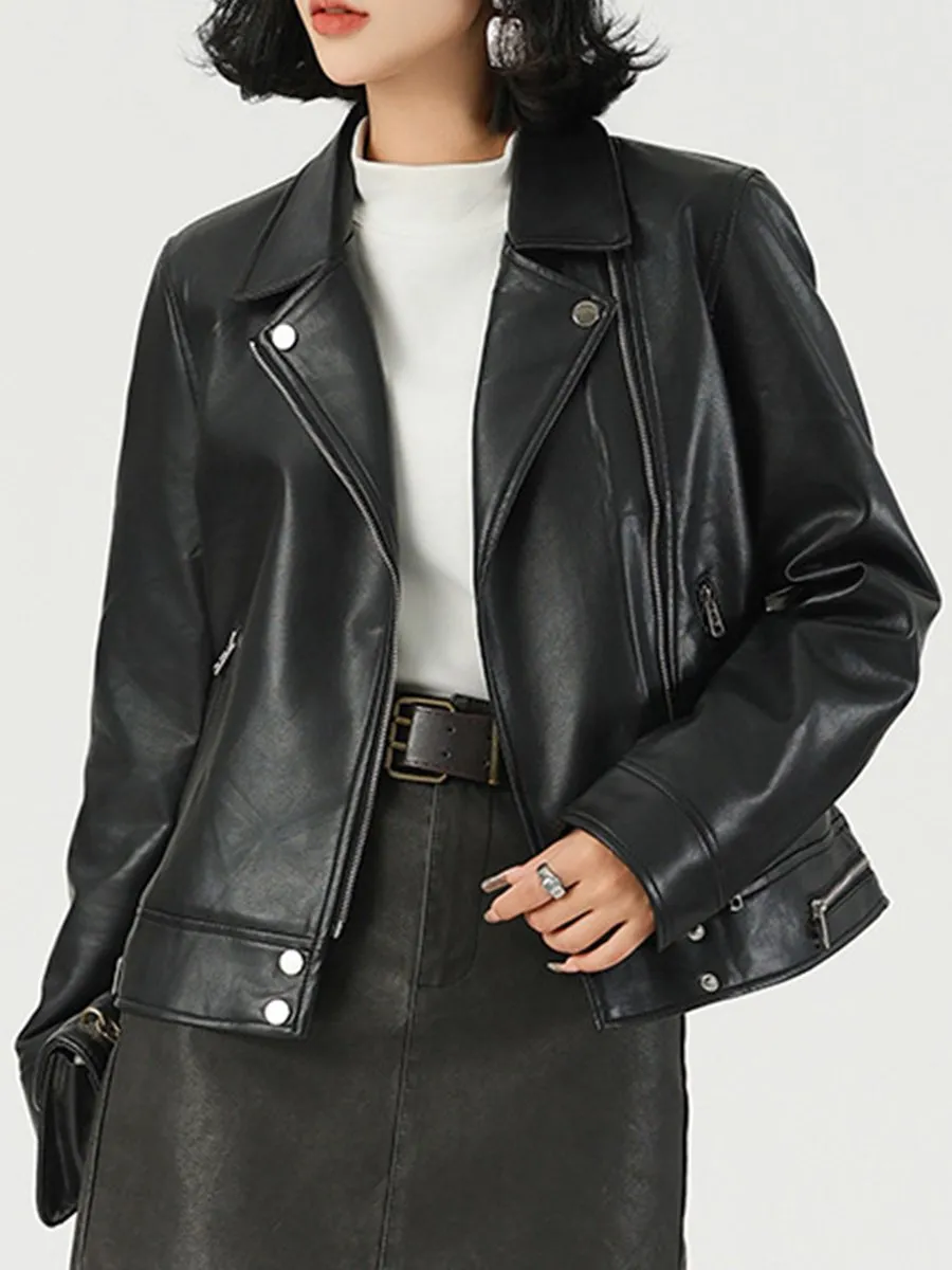 Commuter Suit Collar Short Leather Jacket