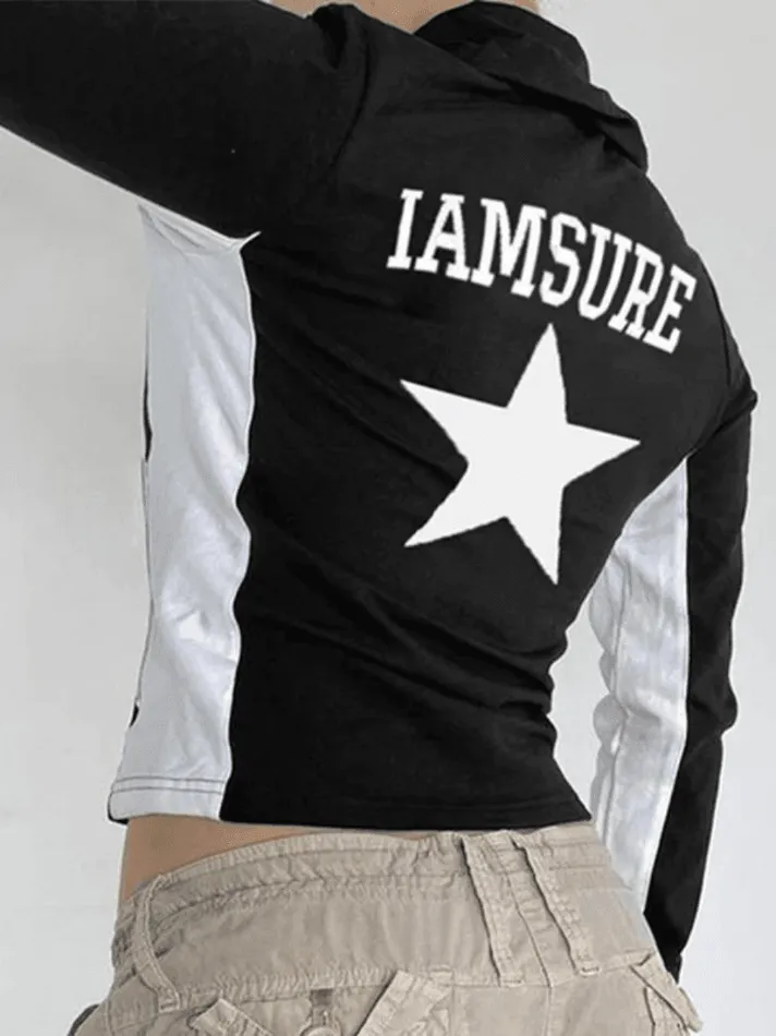 Contrast Star Print Zip-Up Jacket