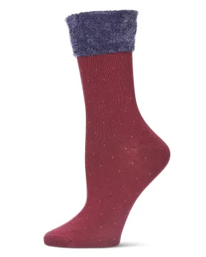 Costelle Pindot Fuzzy Cuff Cotton Blend Crew Socks