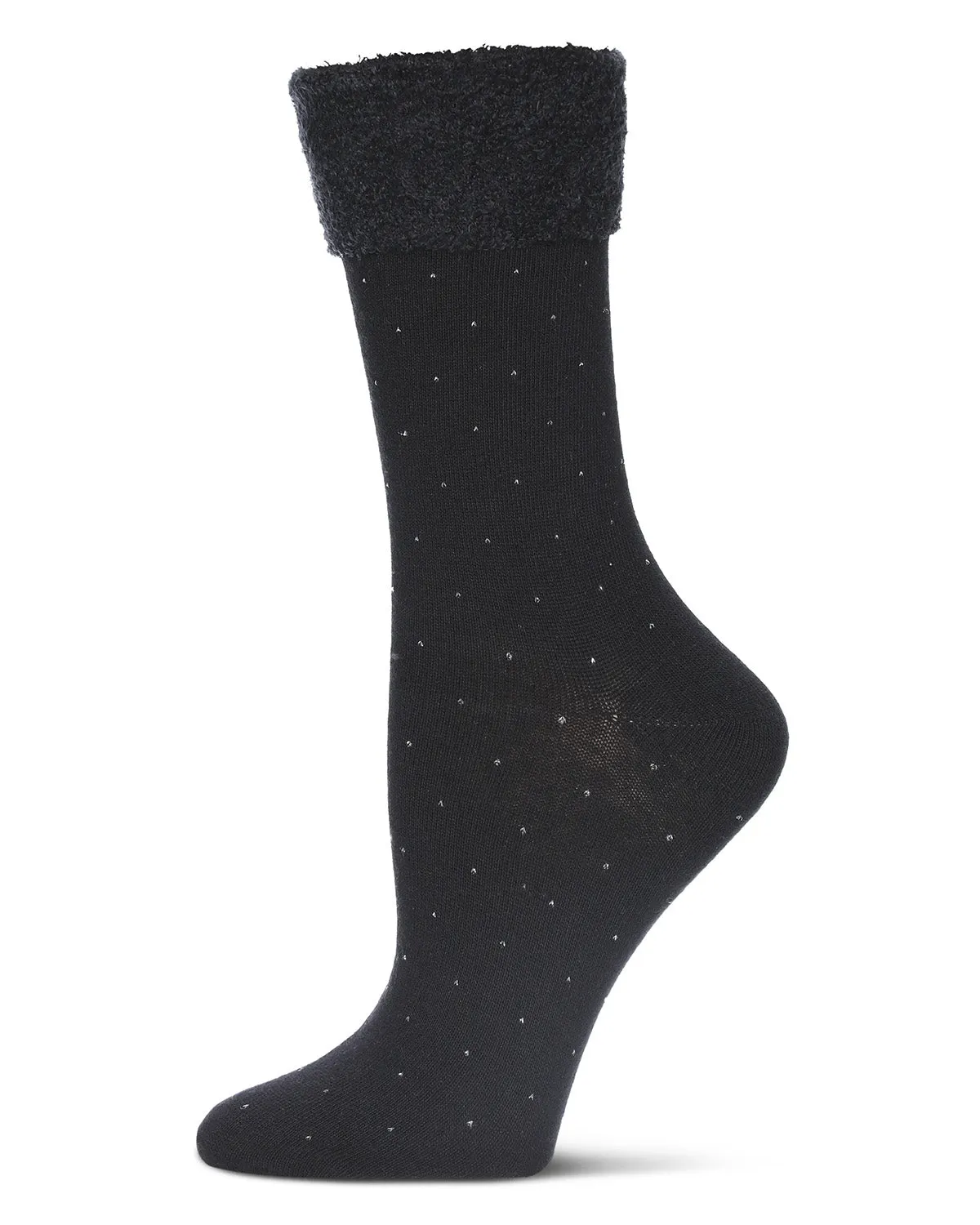 Costelle Pindot Fuzzy Cuff Cotton Blend Crew Socks