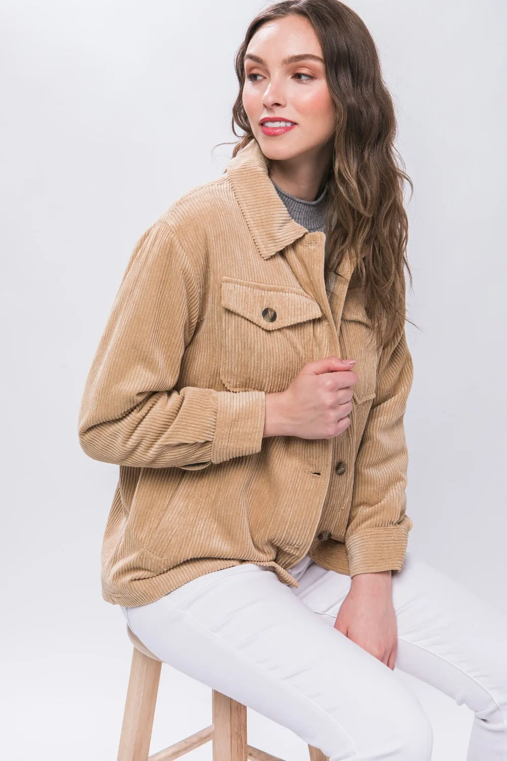 Cozy Corduroy Button Up Jacket with Sherpa Inside