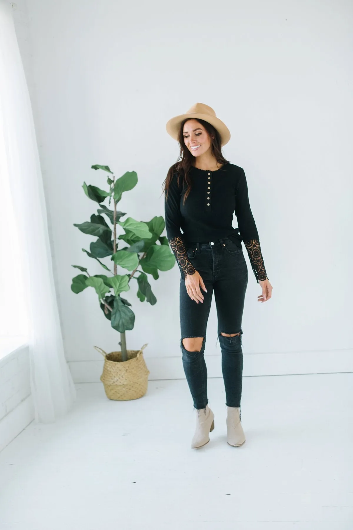 Crochet Sleeve Button Tunic | S-Xl