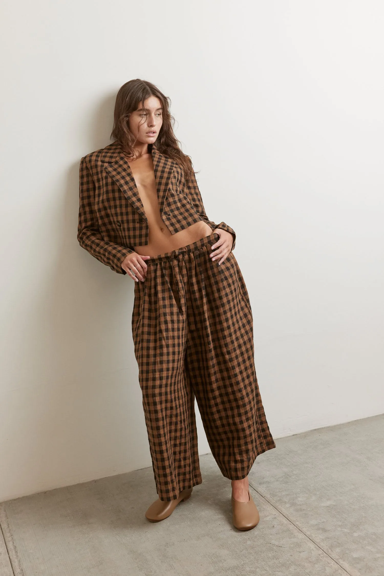 Cropped Linen Plaid Pants