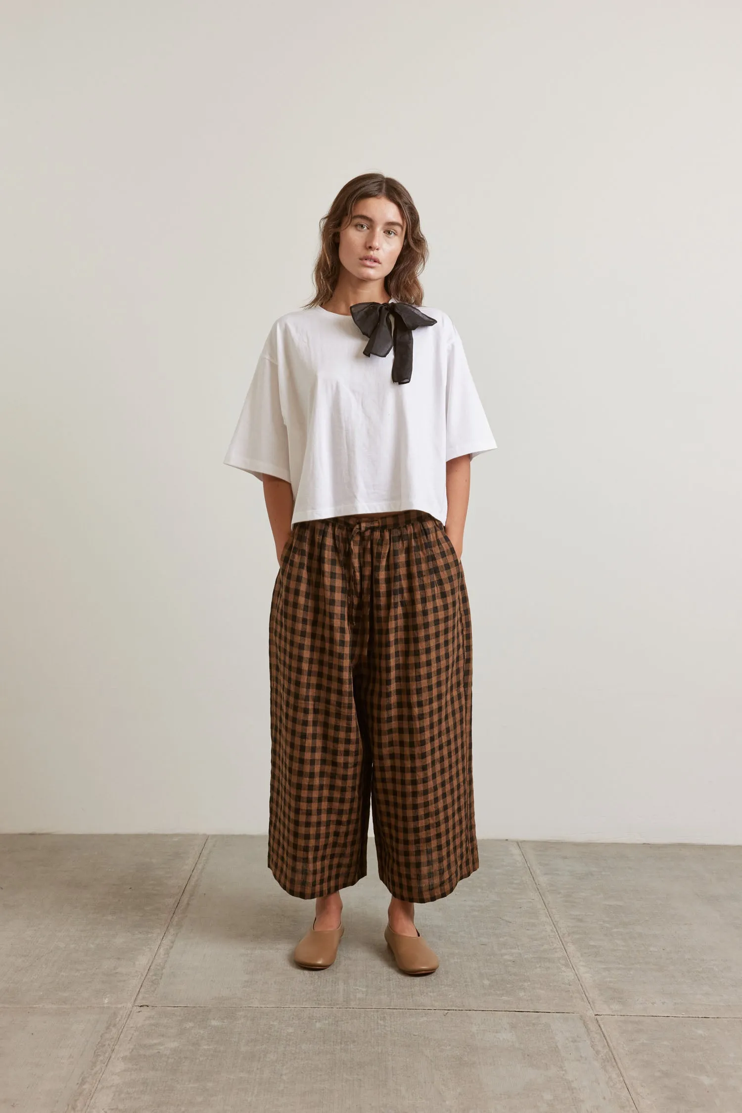 Cropped Linen Plaid Pants