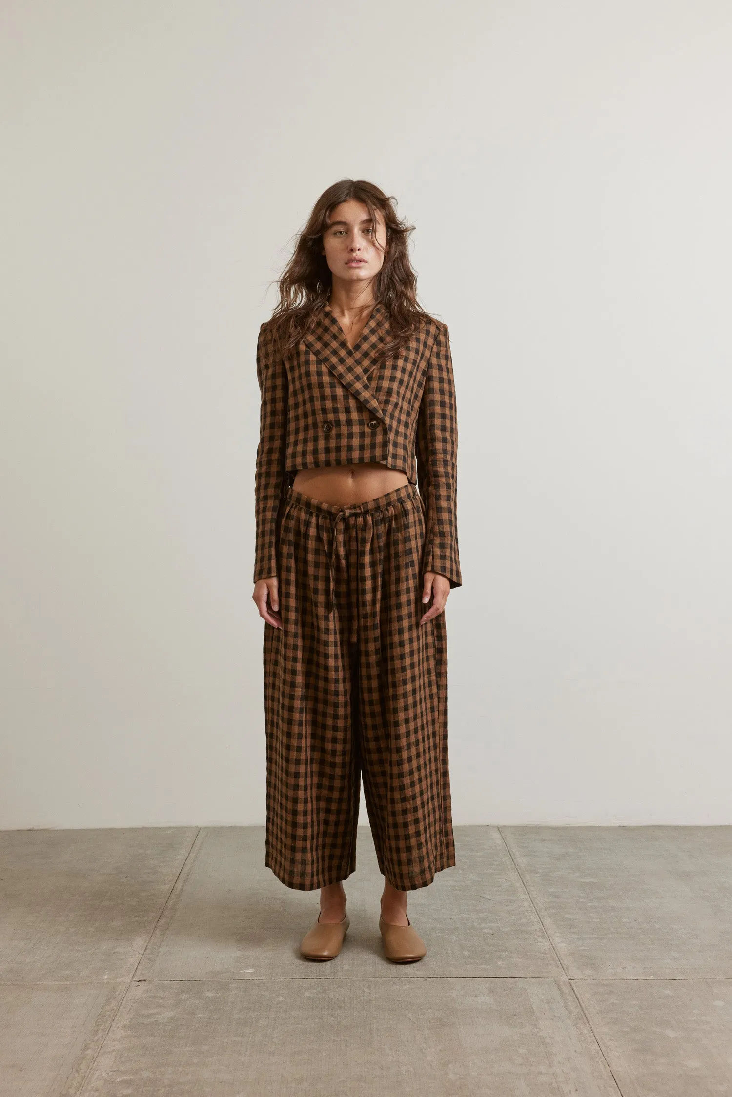 Cropped Linen Plaid Pants