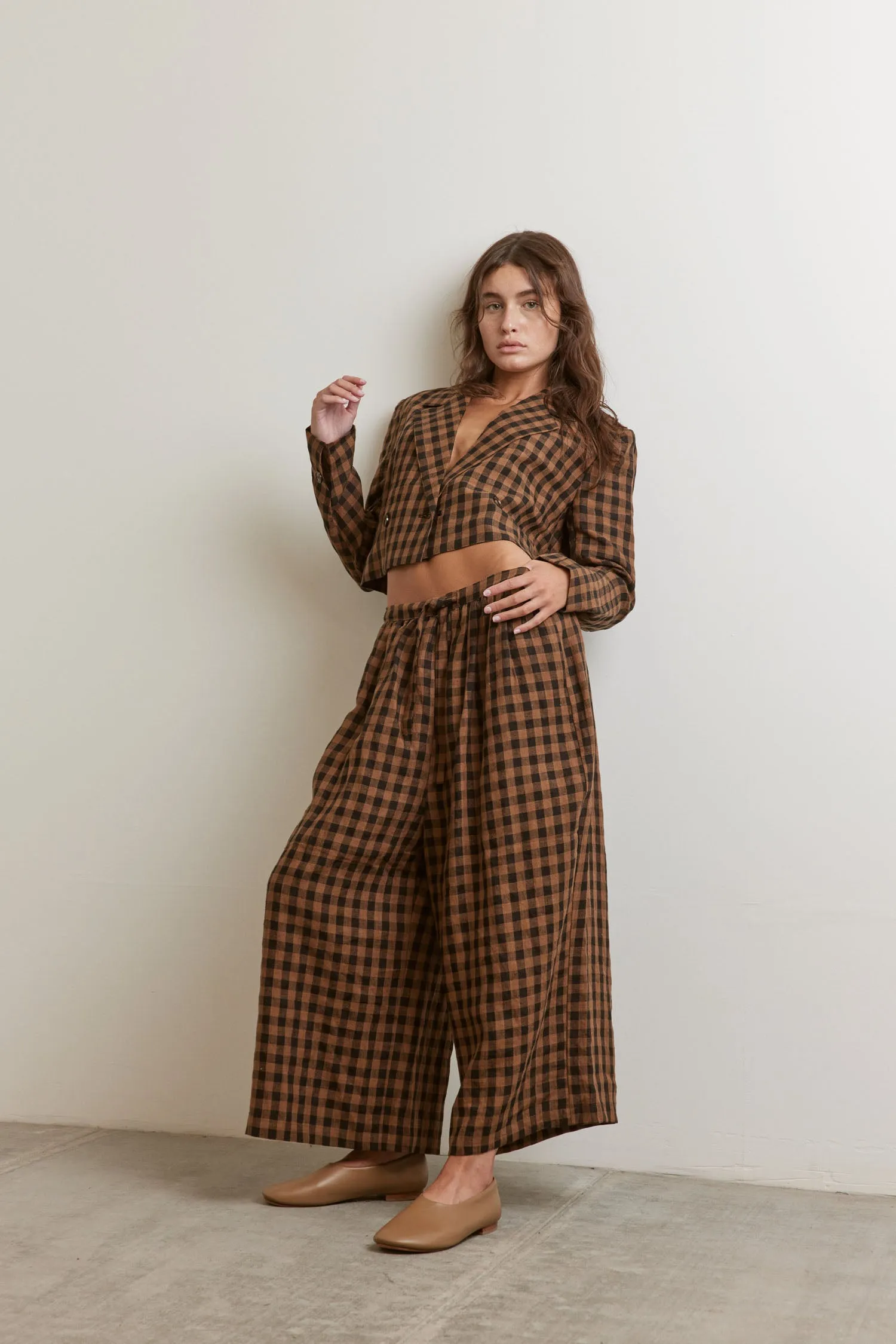 Cropped Linen Plaid Pants