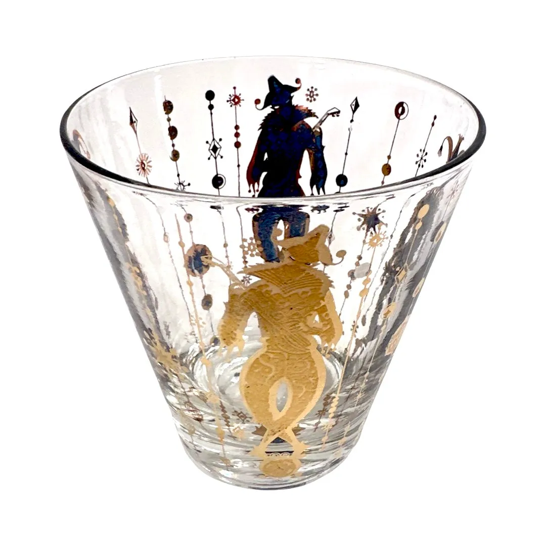 Culver Mid-Century Mardi Gras Jester Double Old Fashion Glasses (Set of 2)