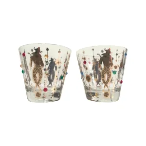 Culver Mid-Century Mardi Gras Jester With Jewels Old Fashion Glasses (Set of 2)