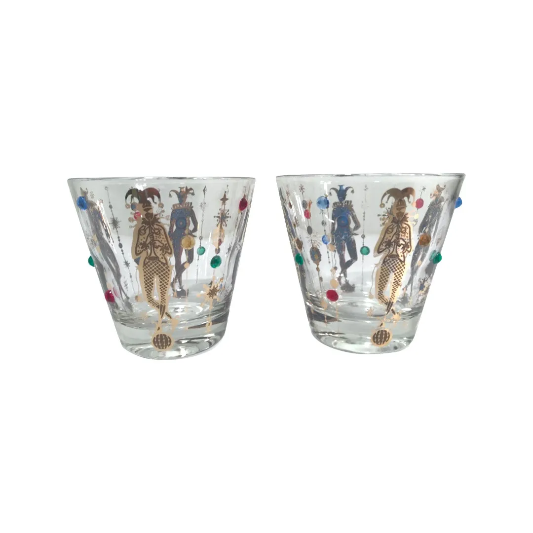 Culver Mid-Century Mardi Gras Jester With Jewels Old Fashion Glasses (Set of 2)