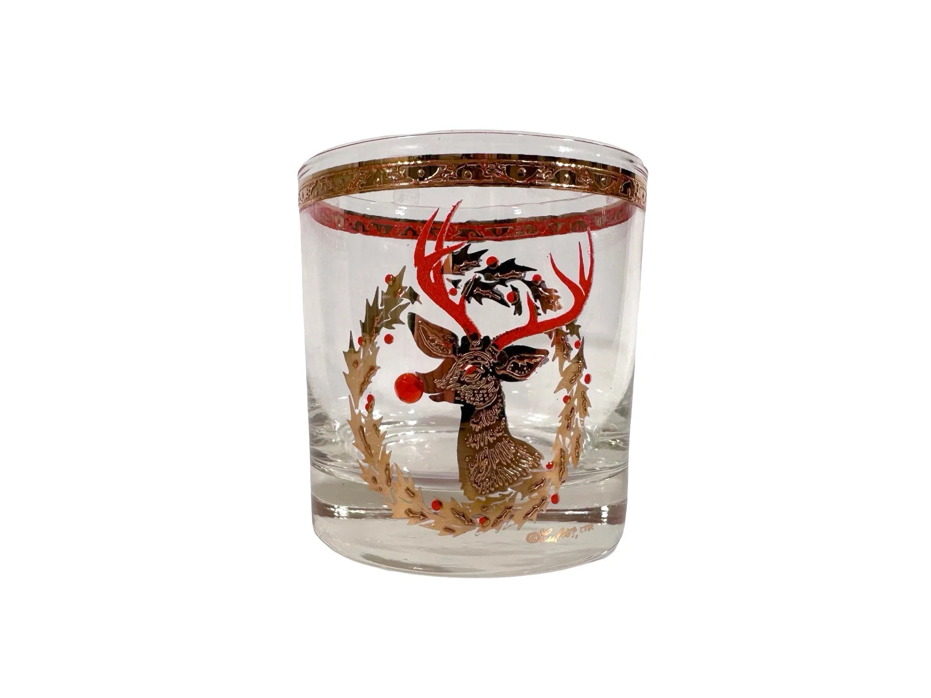 Culver Signed Mid-Century Rudolph The Red Nose Reindeer Old Fashion Glass