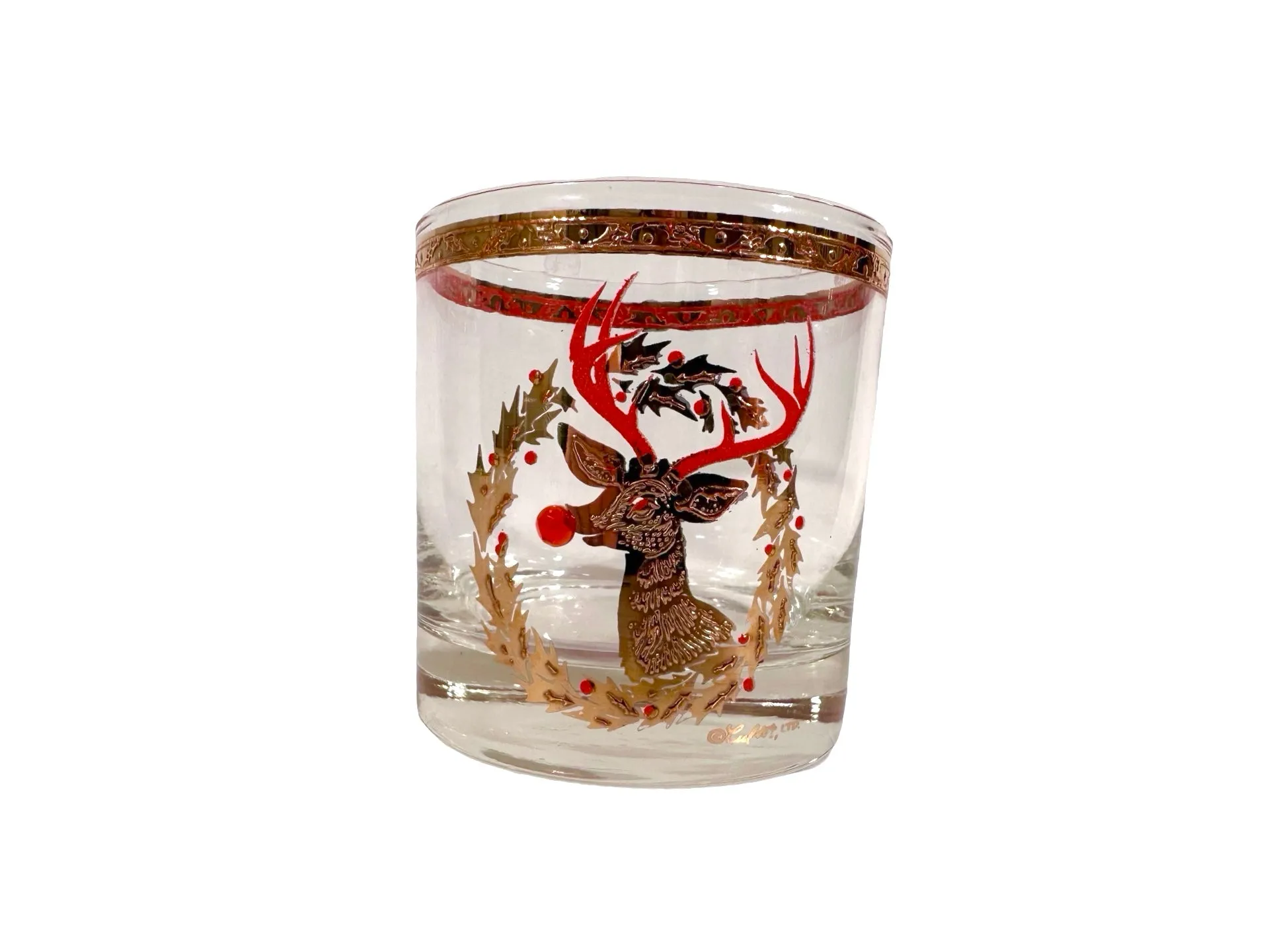 Culver Signed Mid-Century Rudolph The Red Nose Reindeer Old Fashion Glass