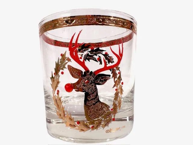 Culver Signed Mid-Century Rudolph The Red Nose Reindeer Old Fashion Glass