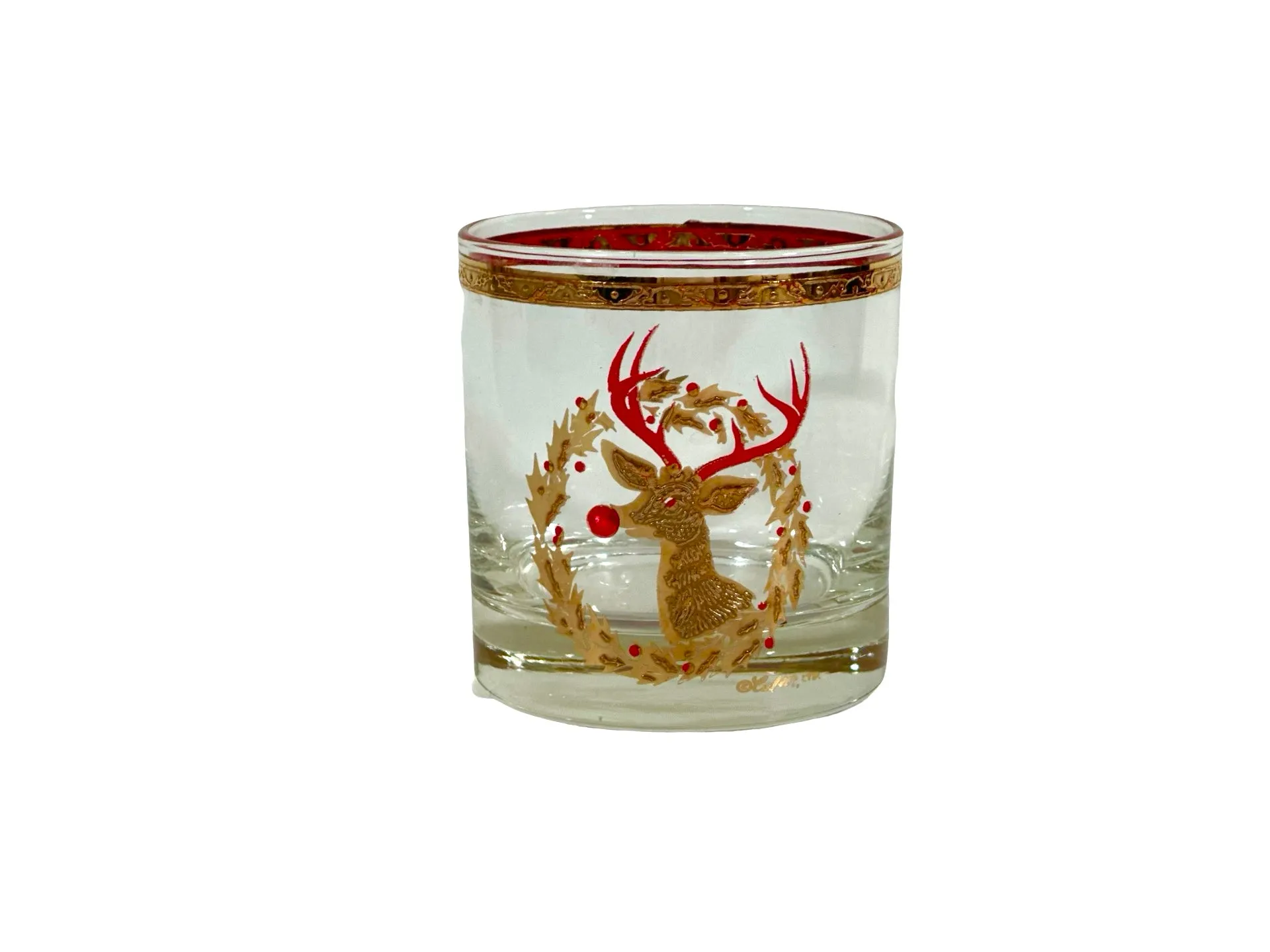 Culver Signed Mid-Century Rudolph The Red Nose Reindeer Old Fashion Glass