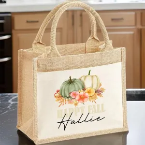 Custom Autumn Tote - Fall Gift for Her - Pumpkin & Floral Motif