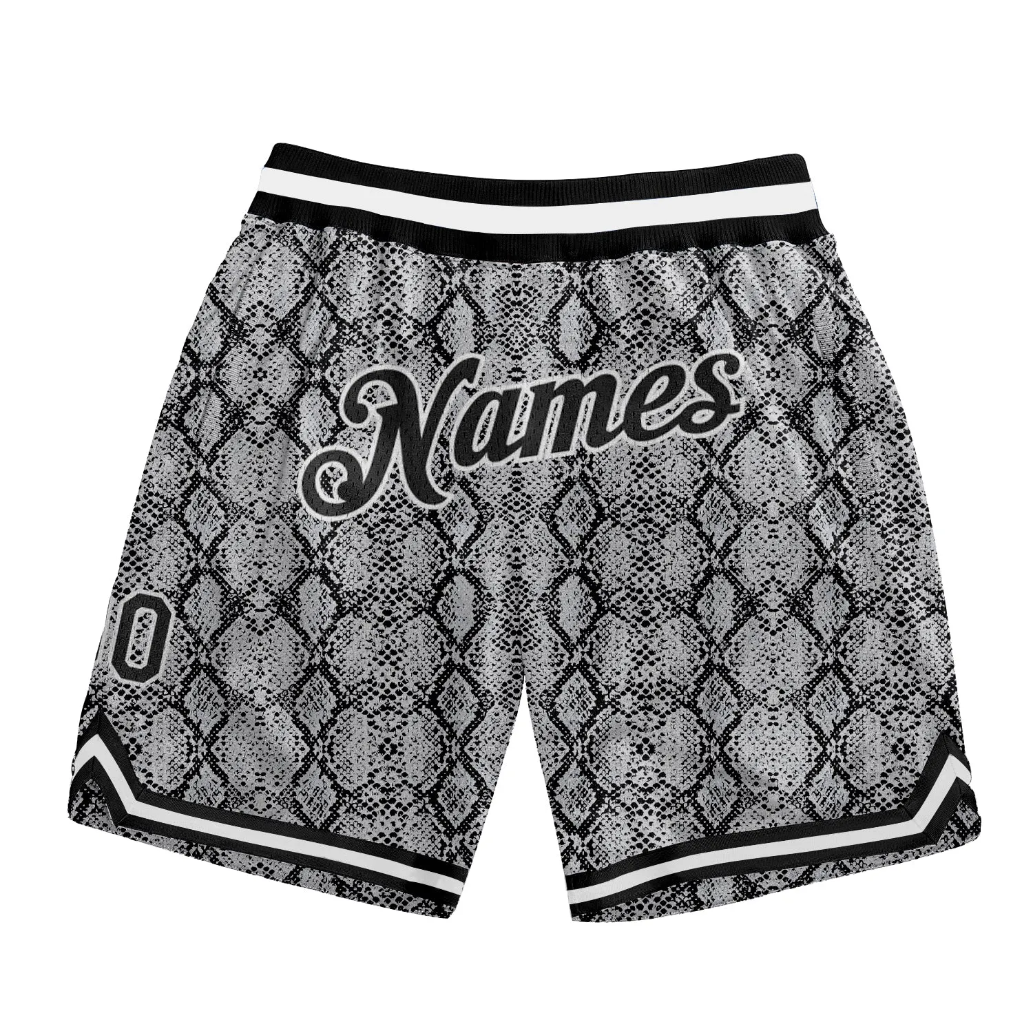 Custom Black Black-White 3D Pattern Design Snakeskin Authentic Basketball Shorts