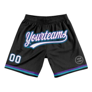 Custom Black White Purple-Teal Authentic Throwback Basketball Shorts