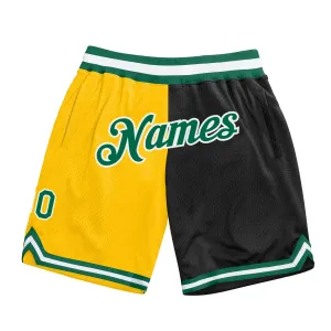 Custom Gold Kelly Green-Black Authentic Throwback Split Fashion Basketball Shorts