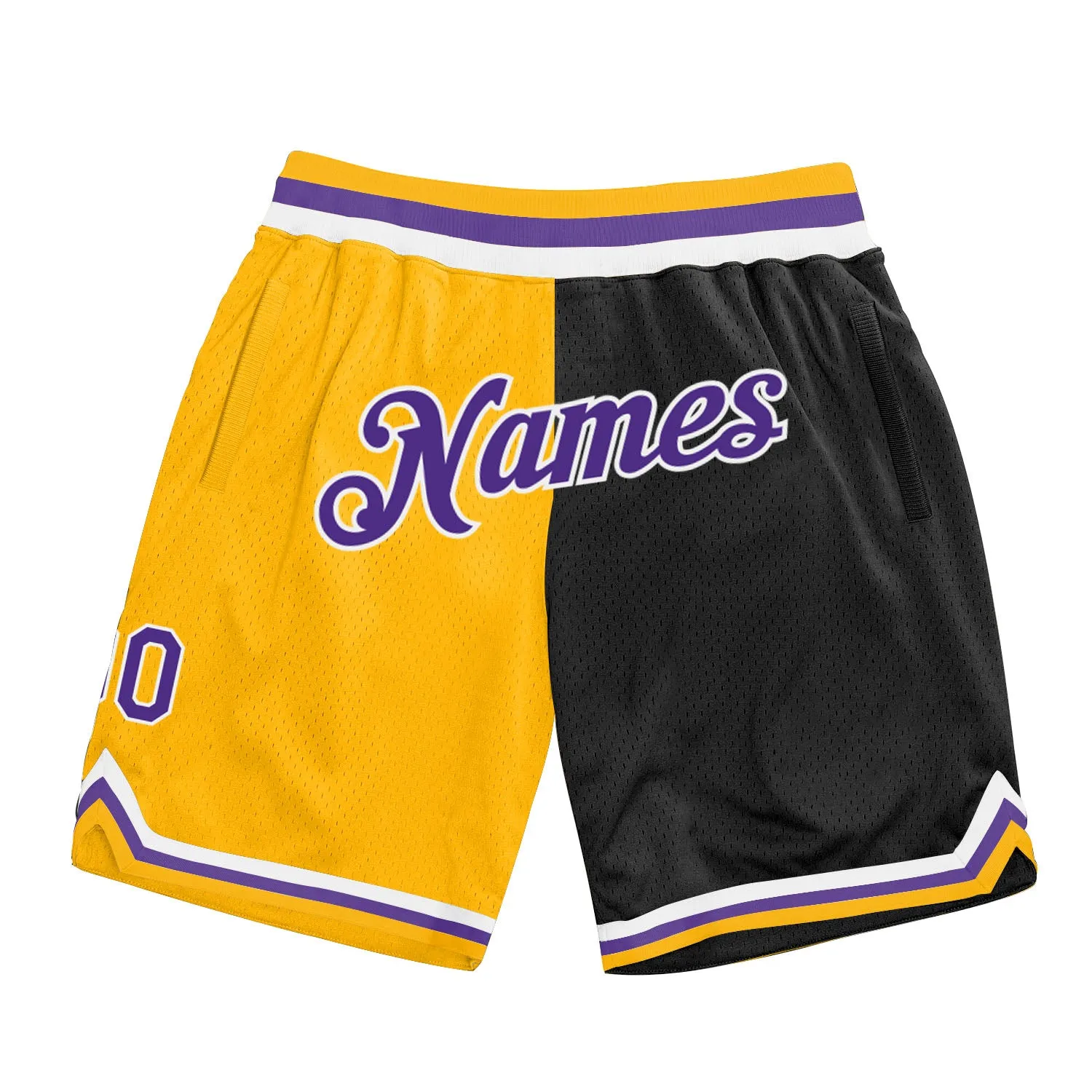 Custom Gold Purple-Black Authentic Throwback Split Fashion Basketball Shorts