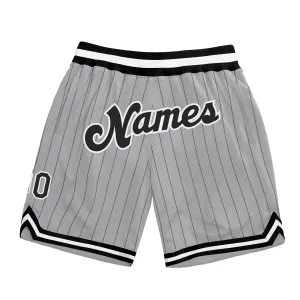 Custom Gray Black Pinstripe Black-White Authentic Basketball Shorts