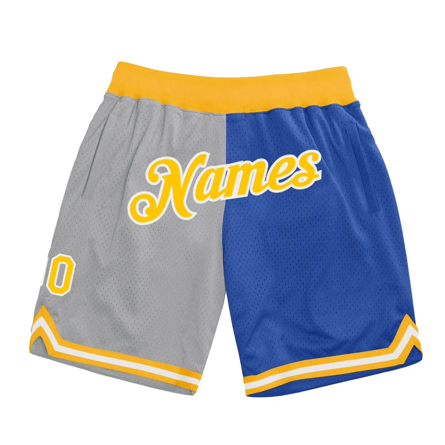 Custom Gray Gold-Blue Authentic Throwback Split Fashion Basketball Shorts