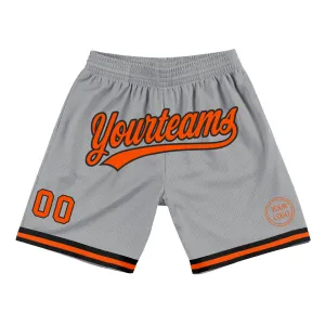 Custom Gray Orange-Black Authentic Throwback Basketball Shorts