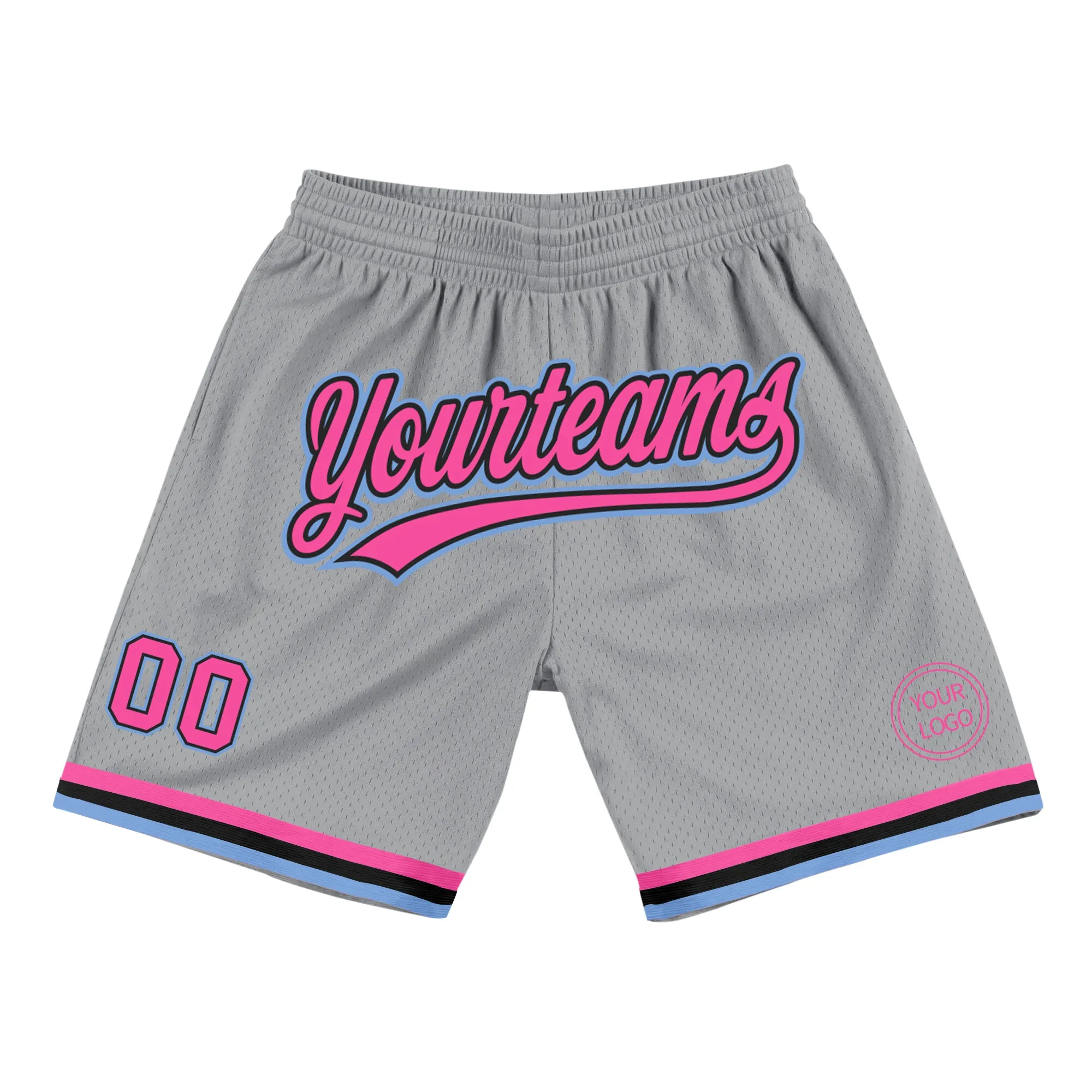 Custom Gray Pink Black-Light Blue Authentic Throwback Basketball Shorts