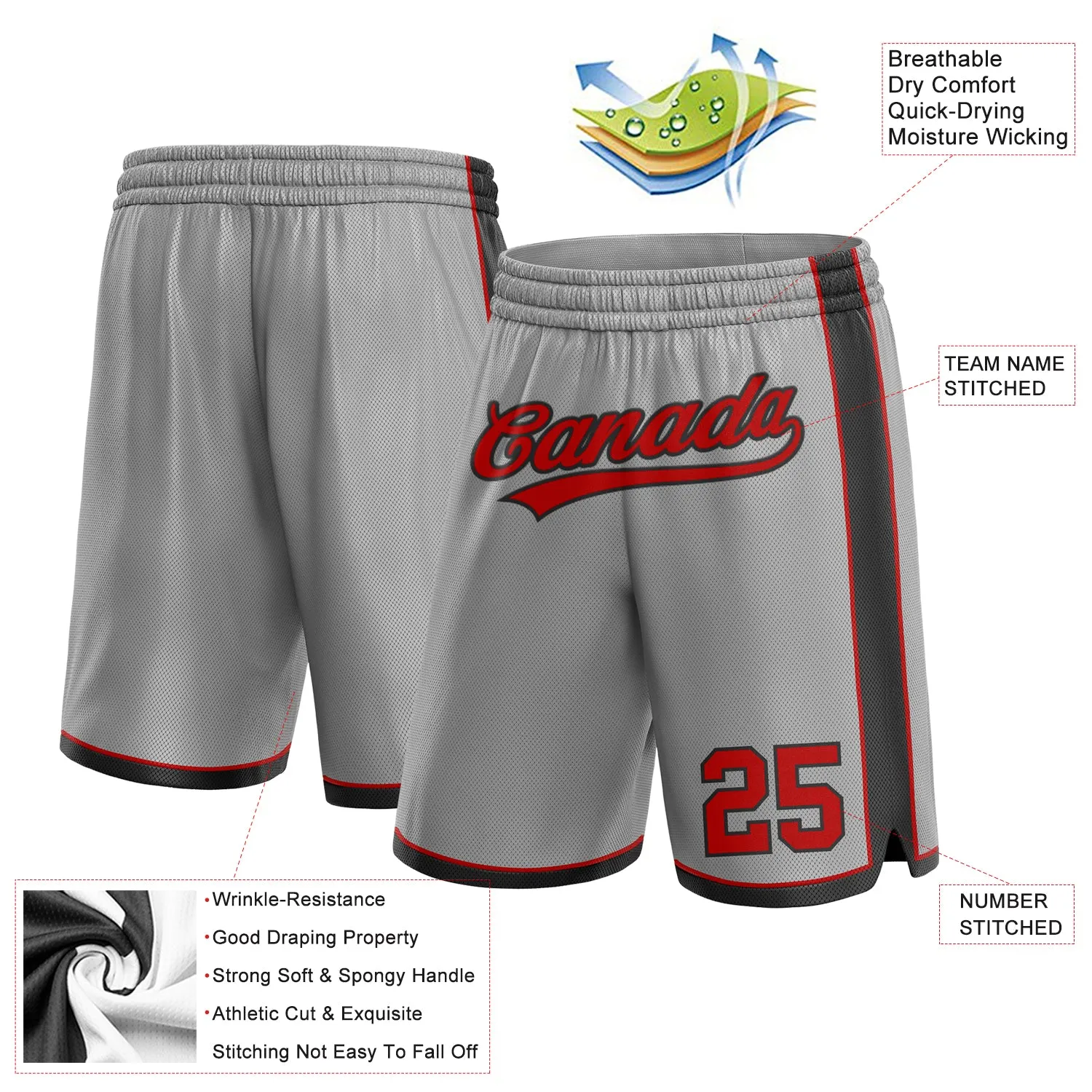 Custom Gray Red-Black Authentic Basketball Shorts