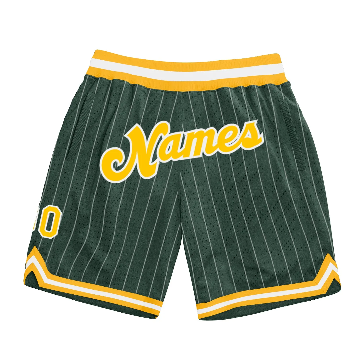 Custom Hunter Green White Pinstripe Gold-White Authentic Basketball Shorts