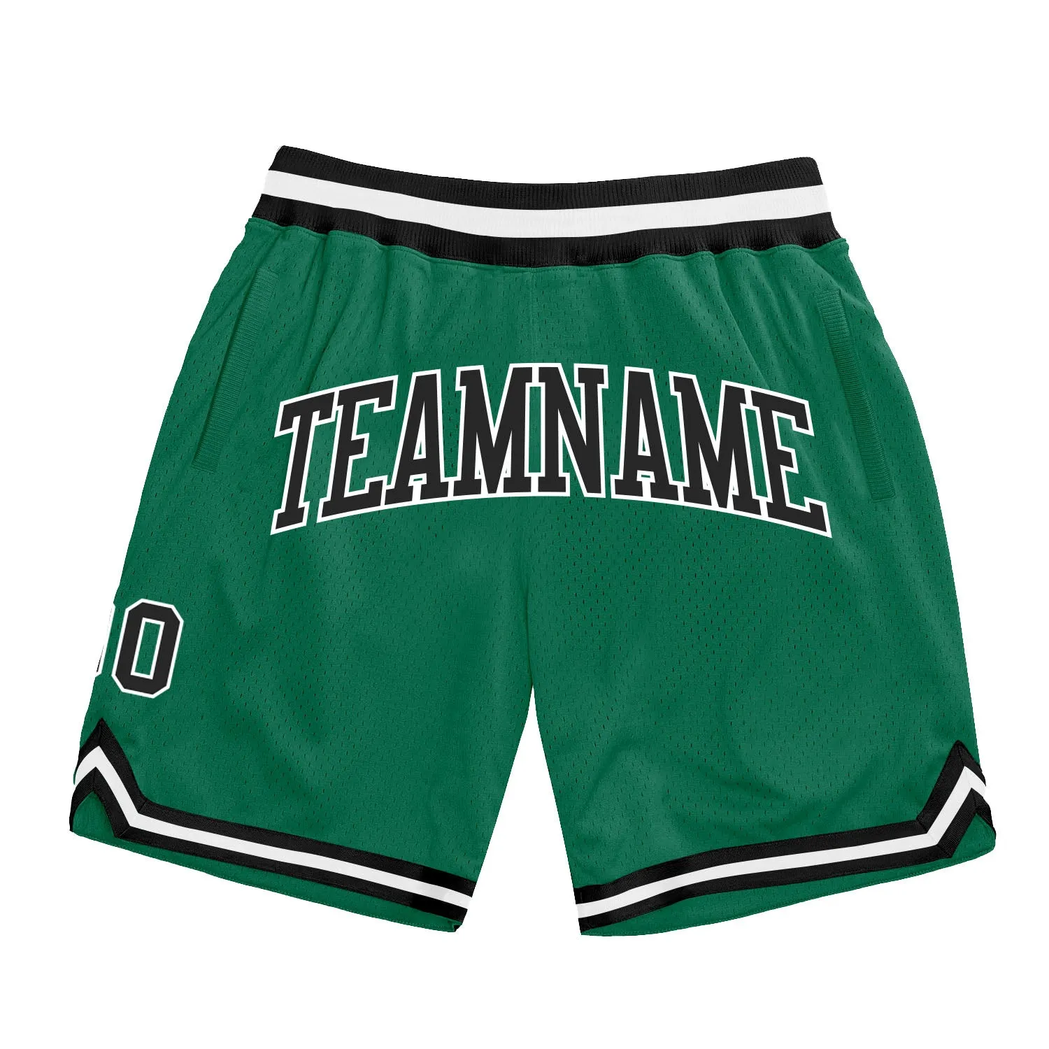 Custom Kelly Green Black-White Authentic Throwback Basketball Shorts