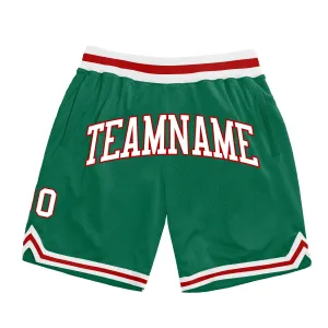 Custom Kelly Green White-Red Authentic Throwback Basketball Shorts