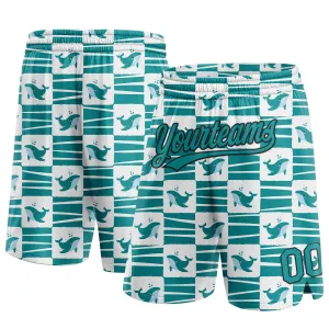 Custom Midnight Green Teal-Black 3D Pattern Sharks Authentic Basketball Shorts