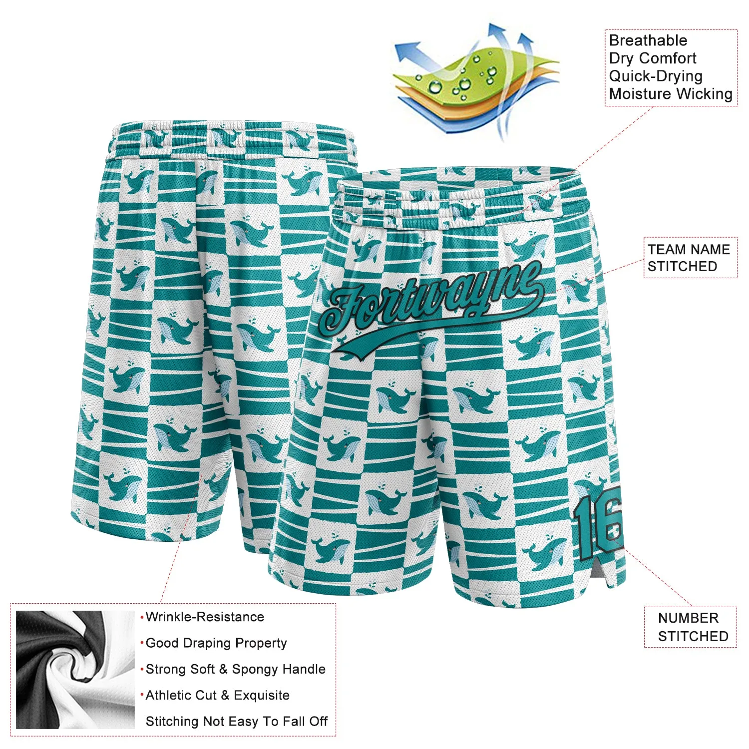 Custom Midnight Green Teal-Black 3D Pattern Sharks Authentic Basketball Shorts