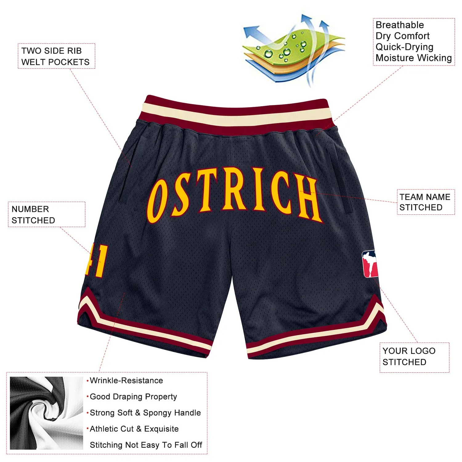 Custom Navy Gold-Maroon Authentic Throwback Basketball Shorts