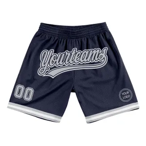 Custom Navy Gray-White Authentic Throwback Basketball Shorts