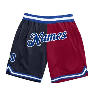 Custom Navy Royal-Maroon Authentic Throwback Split Fashion Basketball Shorts