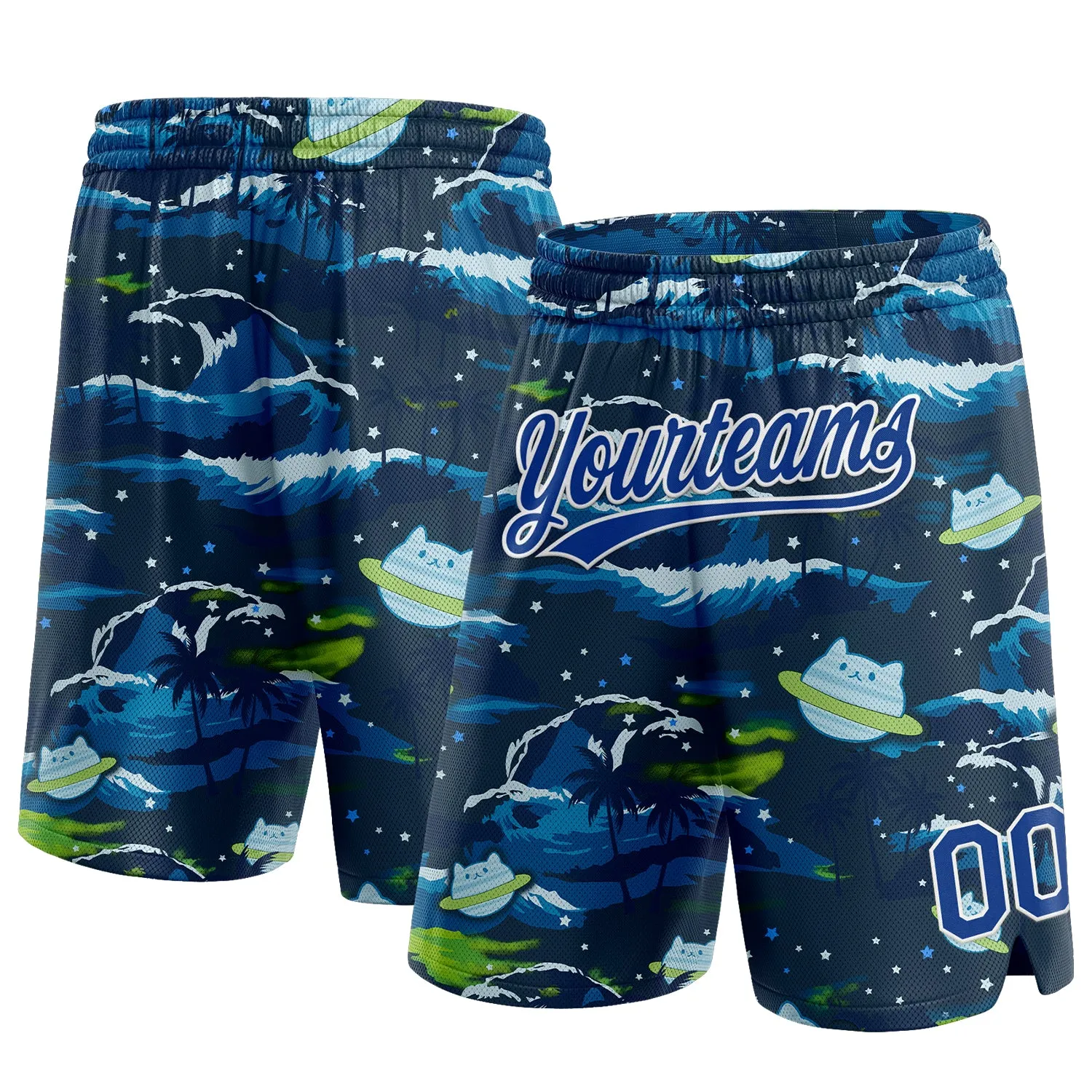 Custom Navy Royal-White 3D Pattern Sea Wave Authentic Basketball Shorts