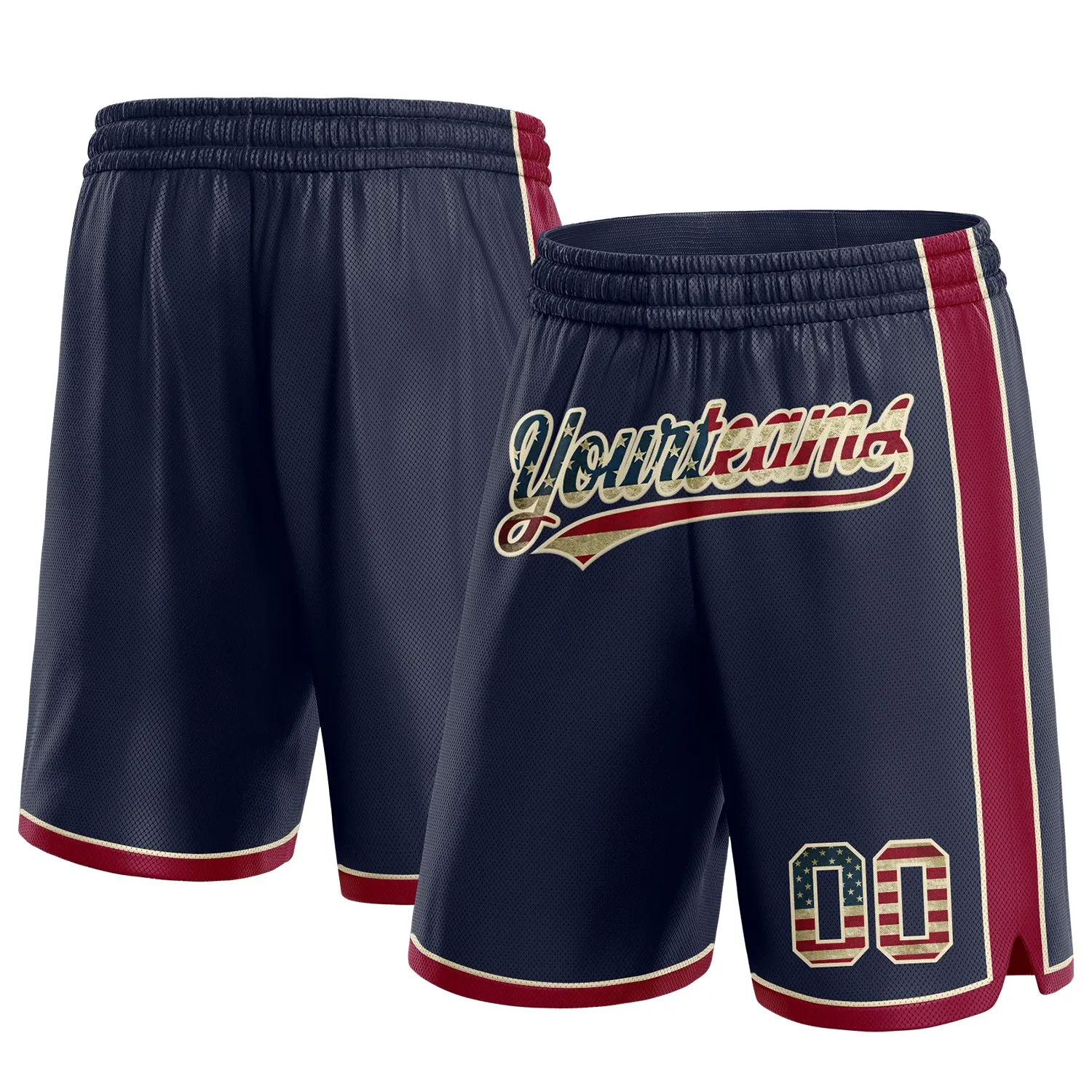 Custom Navy Vintage USA Flag Maroon-Cream Authentic Basketball Shorts