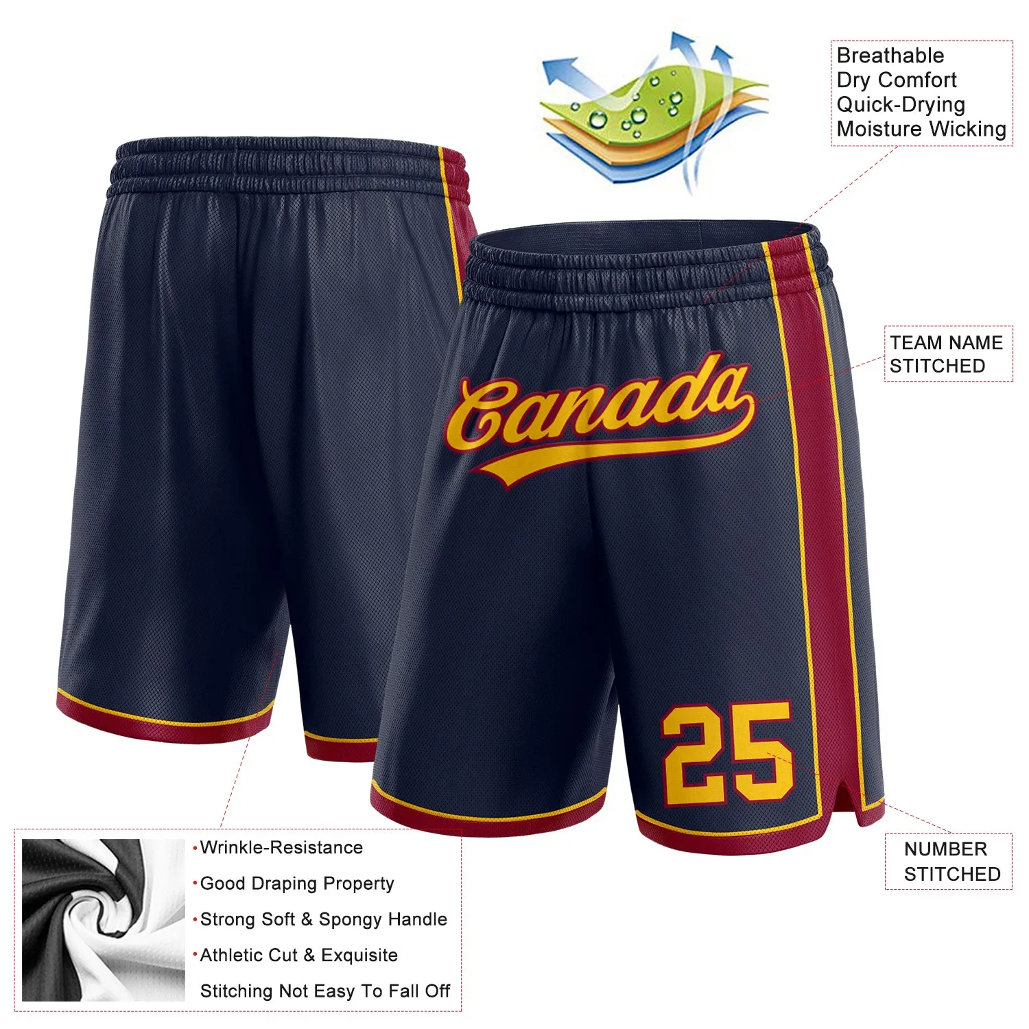 Custom Navy Yellow-Maroon Authentic Basketball Shorts