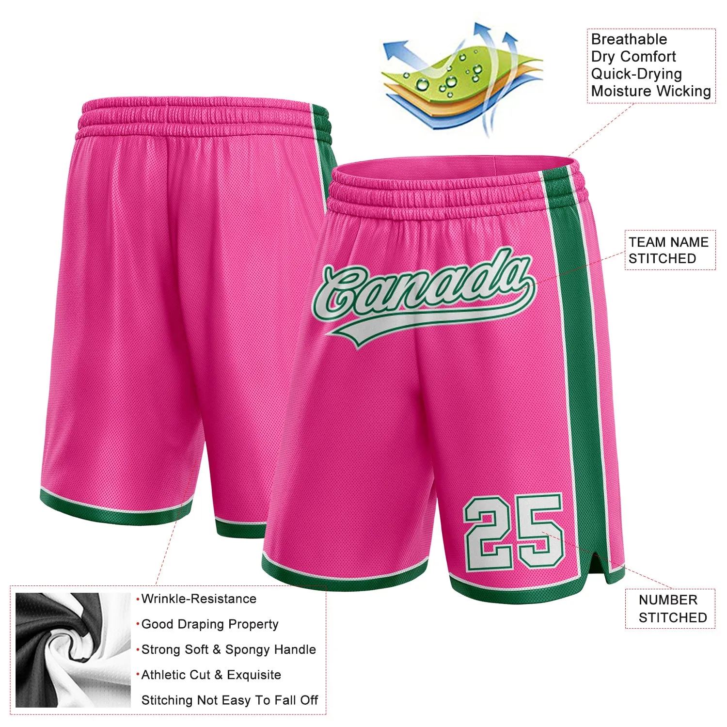 Custom Pink White-Kelly Green Authentic Basketball Shorts