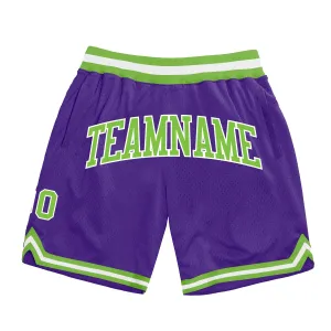 Custom Purple Neon Green-White Authentic Throwback Basketball Shorts