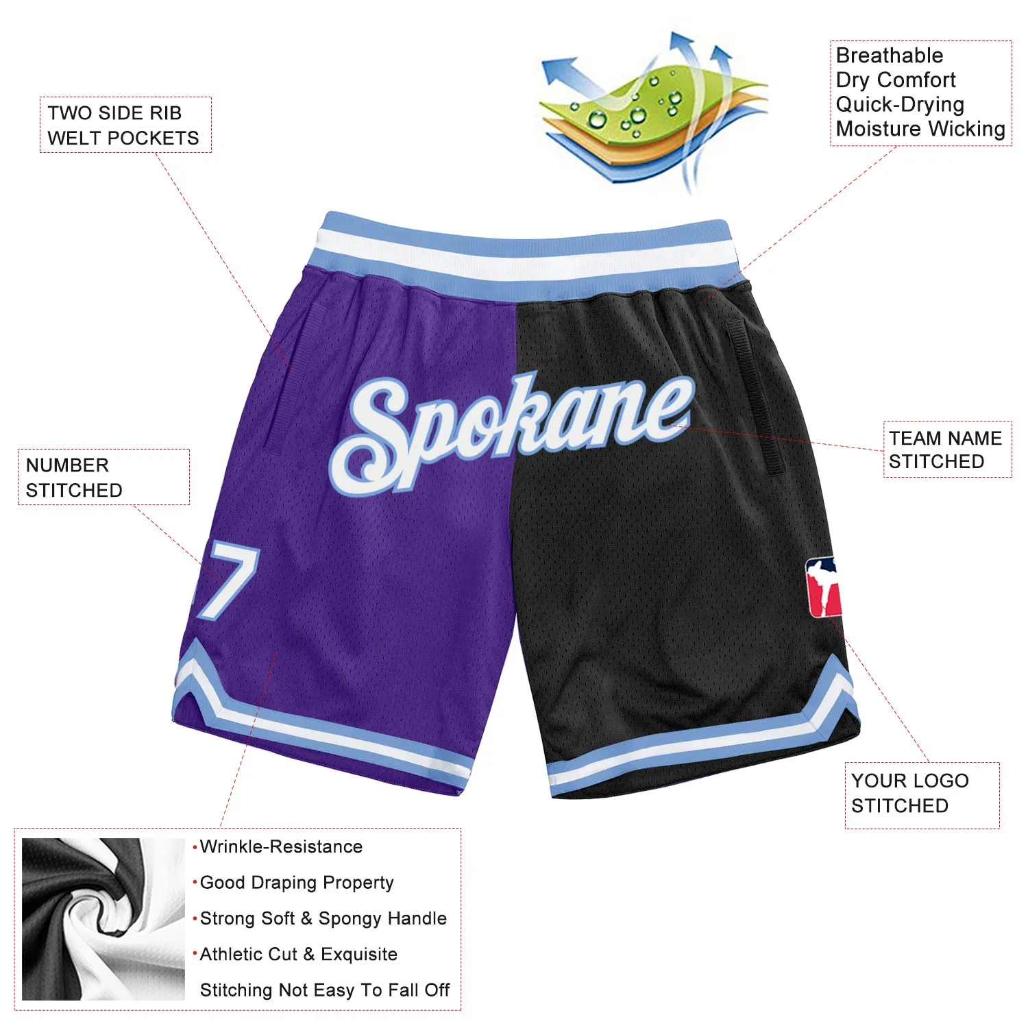 Custom Purple White-Black Authentic Throwback Split Fashion Basketball Shorts