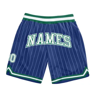 Custom Royal White Pinstripe White-Kelly Green Authentic Basketball Shorts