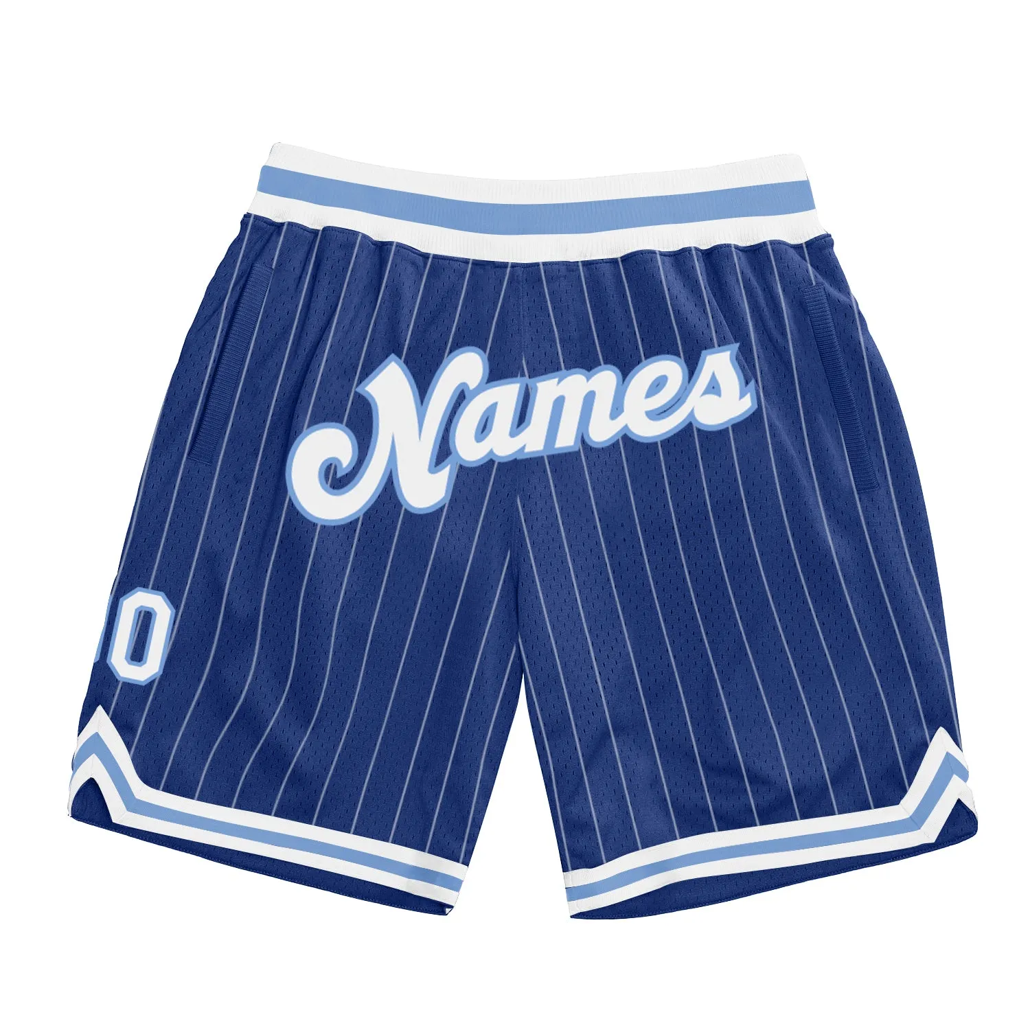 Custom Royal White Pinstripe White-Light Blue Authentic Basketball Shorts